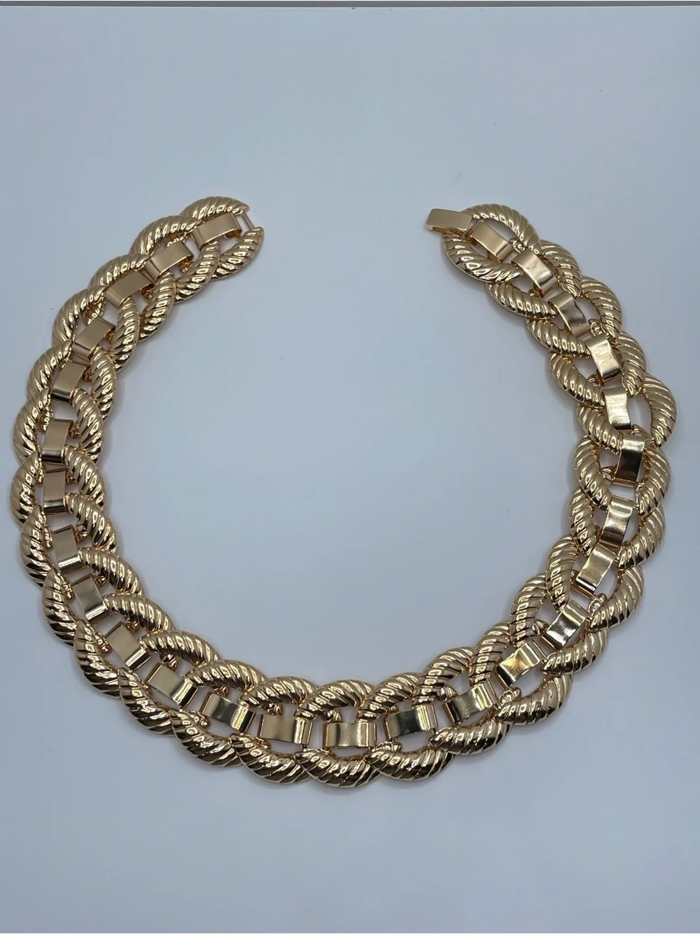 Gold Chunky Chain Link Statement Necklace Bold Modern Runway Textured